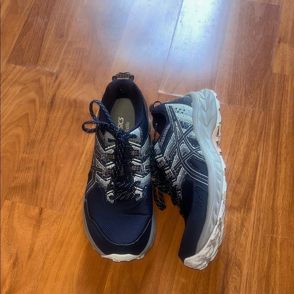 Asics Women's Navy Blue and White Sneakers - Picture 6 of 14